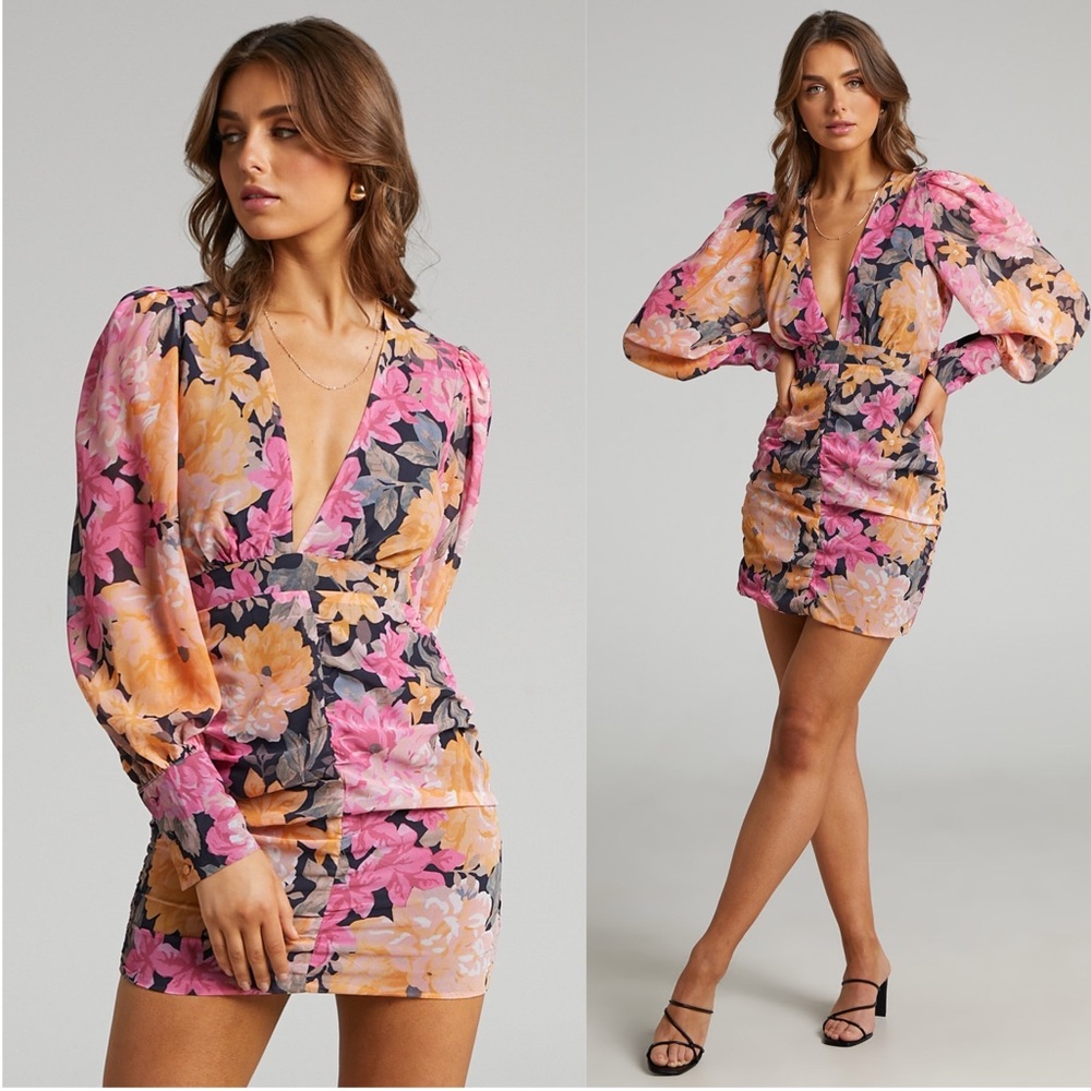 SHOWPO | Tirah Long Sleeve Mini Dress In Black Floral